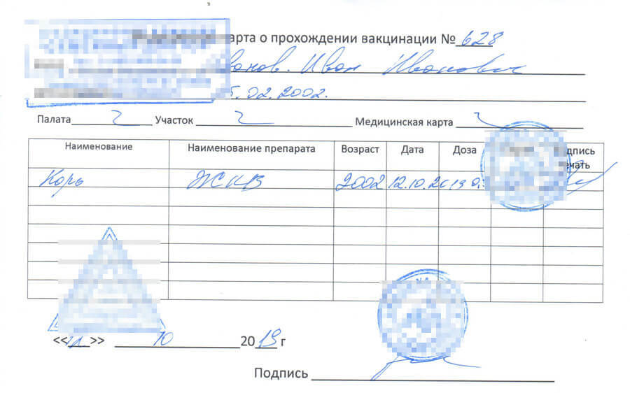 Купить справку о прививке от кори в Москве недорого